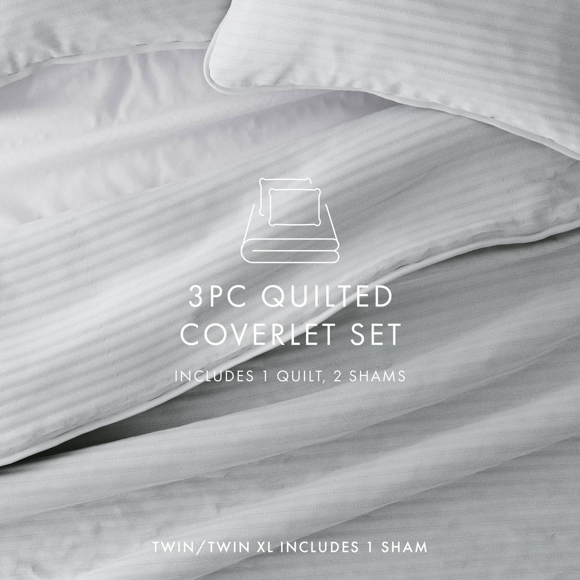 Noble Linens 3 Piece Light Gray Stripe Stitch Quilt Set, Queen / Full