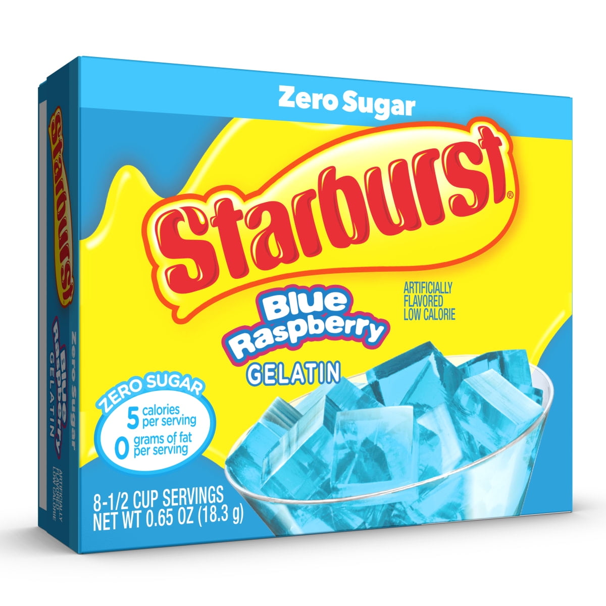 (6 pack) Starburst Sugar-Free Blue Raspberry Gelatin Mix, 8 Servings, 0.65 oz Cardboard Box
