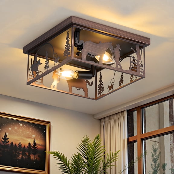 Deyidn Brown Semi-Flush Mount Light | Modern 11.22" Square Ceiling Fixture | Perfect for Entryways, Bedrooms & Hallways