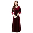 thumbnail image 5 of comerut Women Fall Winter Dress Big Swing Solid Color Round Neck Long Sleeve A-line Soft Warm Thick Pullover Lady Prom Party Evening Dress, 5 of 8