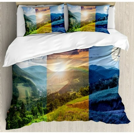 Upgrade Cs5 To Cs6 Ambesonne Apartment Foggy Mountain Forest View in Various Times of the Day Idyllic Nature Collage Duvet Cover Set ()