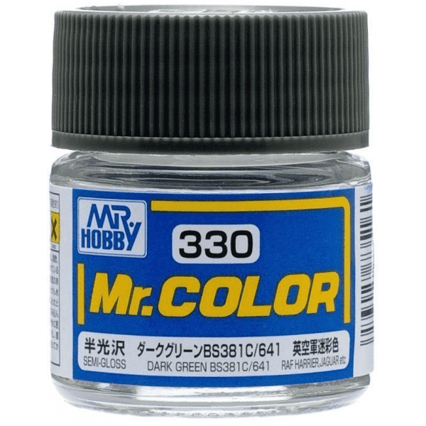 Mr. Color 330 - Dark Green BS381C/641 Semi-Gloss/RAF Harrier, Jaguar (C330) Plastic Model Kit Paint