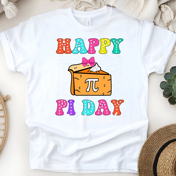Women's Funny Math Graphic Tee, Happy Pi Day Shirt with Pie Slice Design, White, Size S