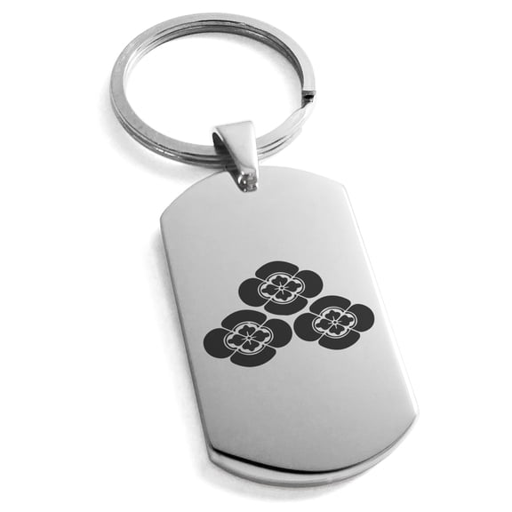Stainless Steel Asakura Samurai Crest Engraved Dog Tag Keychain Keyring