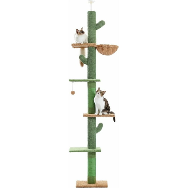 Floor to Ceiling Cat Tree Tall Cat Tower Inches Adjustable Cactus Cat Tree with Extra Thick Scratching Posts Replaceable Hammock and Soft Perch for Indoor Cats