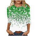 thumbnail image 1 of ZVAVZ Chandail en Molleton de la Saint-Patrick pour Femmes, Chemises Imprimées Mode Manches 3/4 Printemps Patchwork Col Rond Tunique Hauts Décontractés Chandail Ample Multicolore, 3TG, 1 of 5