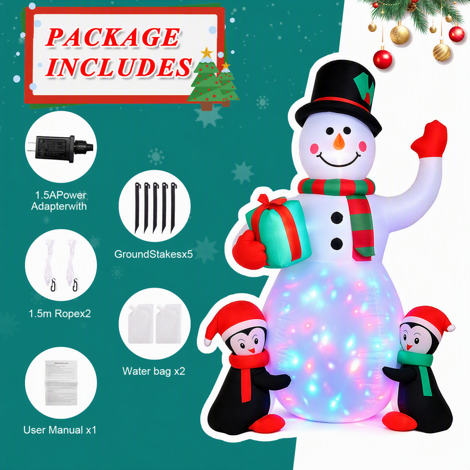 Justpe 6.5-Foot Christmas Inflatable Snowman with Penguins photo 5