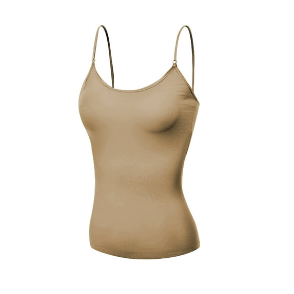 Basic Women Short Cami Built-In Shelf Bra - Khaki, M