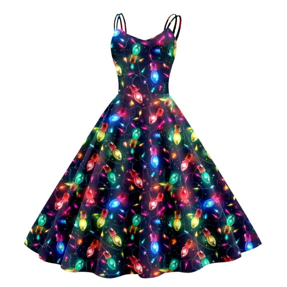 Women’s Christmas Dress, Sleeveless Retro Swing A Line Style, Knee Length Formal Outfit for Festive Events