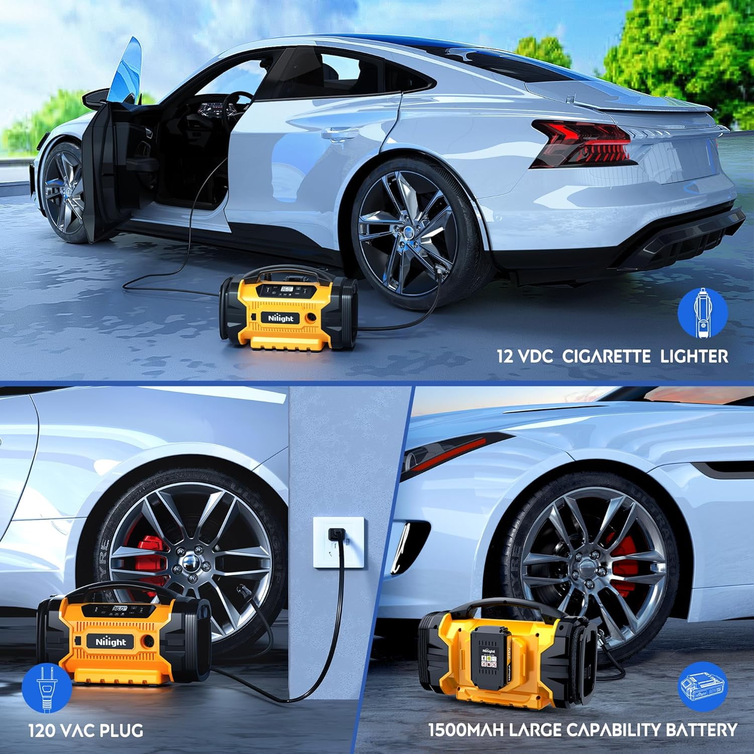 Nilight Portable Air Compressor Tire Inflator 3 Power Sources Pump 160PSI Dual Powerful Motors Fast Inflate Auto Shutoff for Cars & Inflatables Inflation/Deflation