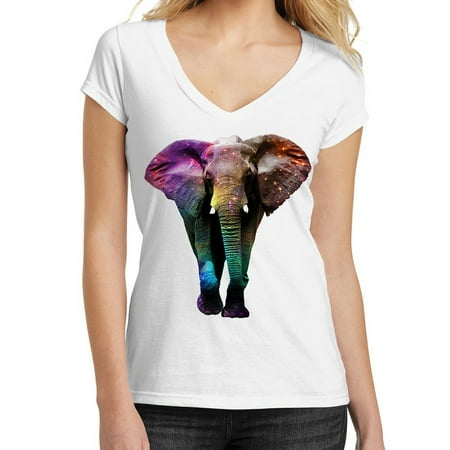 - Galaxy Elephant Tee B662 Junior's White V-Neck T-Shirt Small