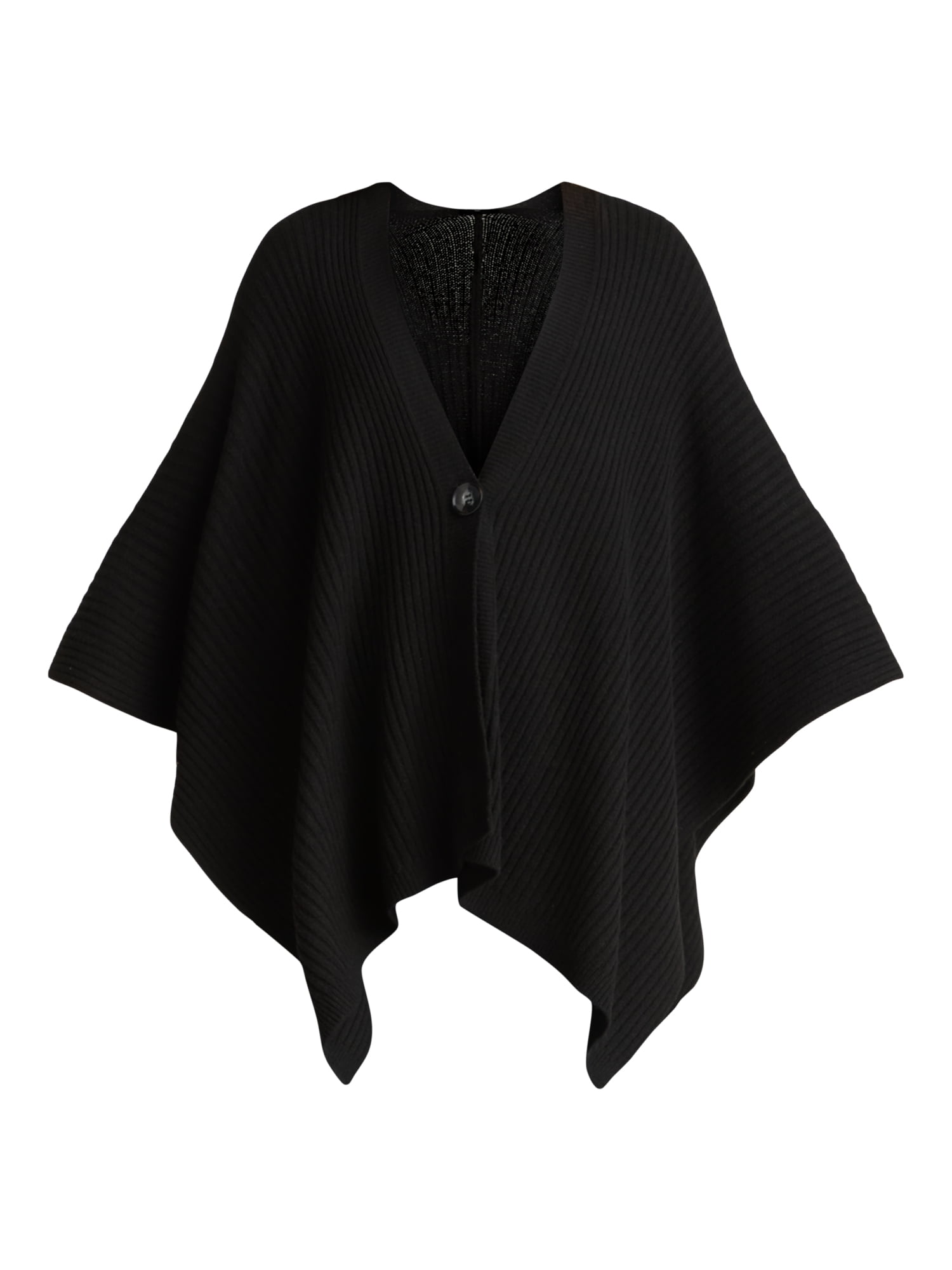 Time and Tru Women's Rib Knit Fashion Coverup with Button, One Size, Black