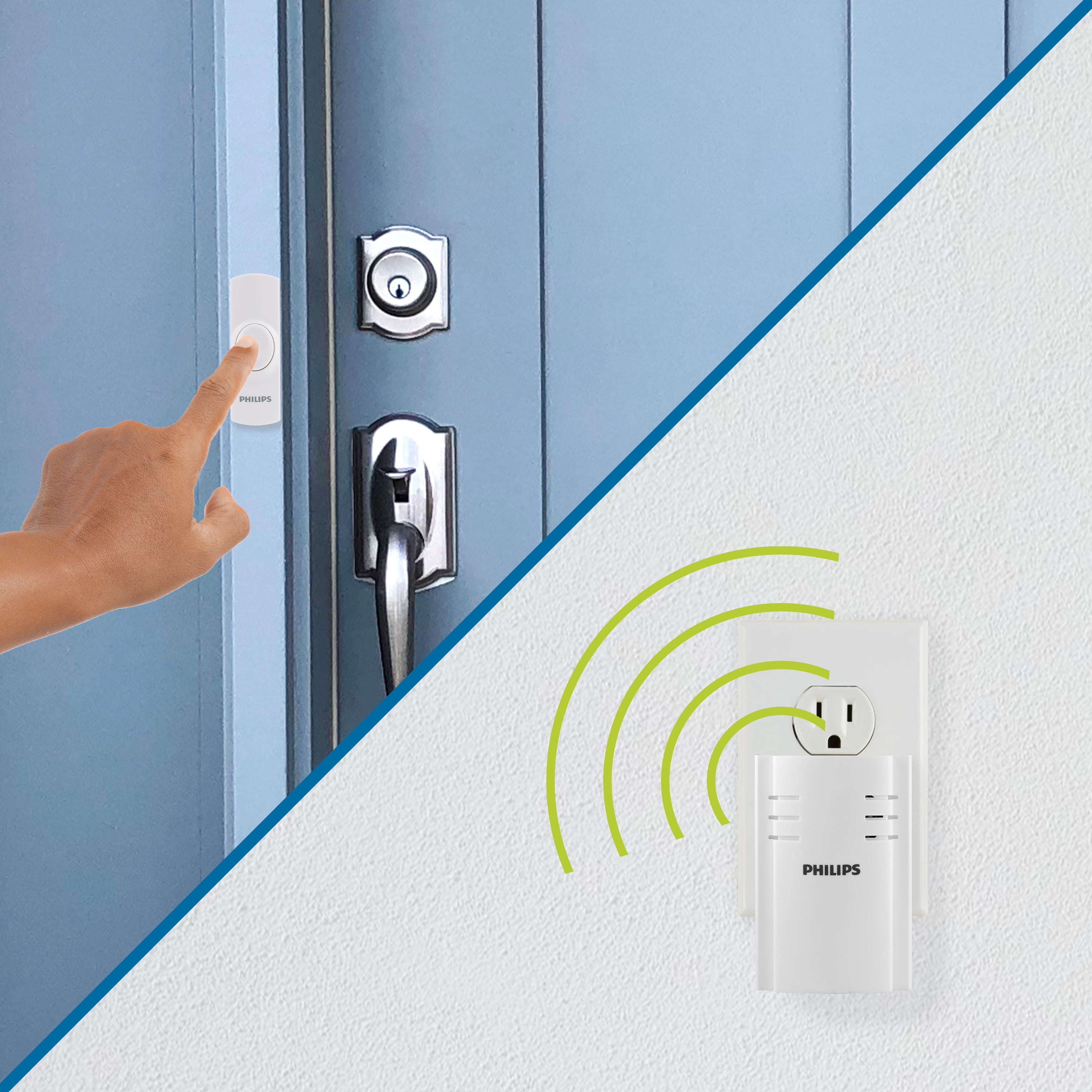 Philips Plug-in 8-Melody Doorbell Kit, 7.3in, White, 2-Push Buttons, DES2280W/27