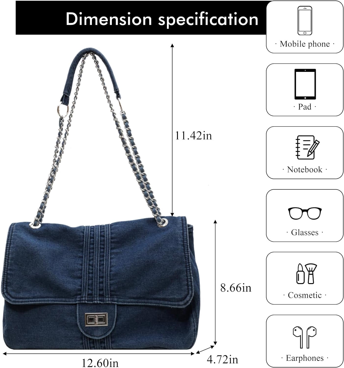 Denim Crossbody Bag, Jean Purses for Women Denim Clutch Purses and Handbags