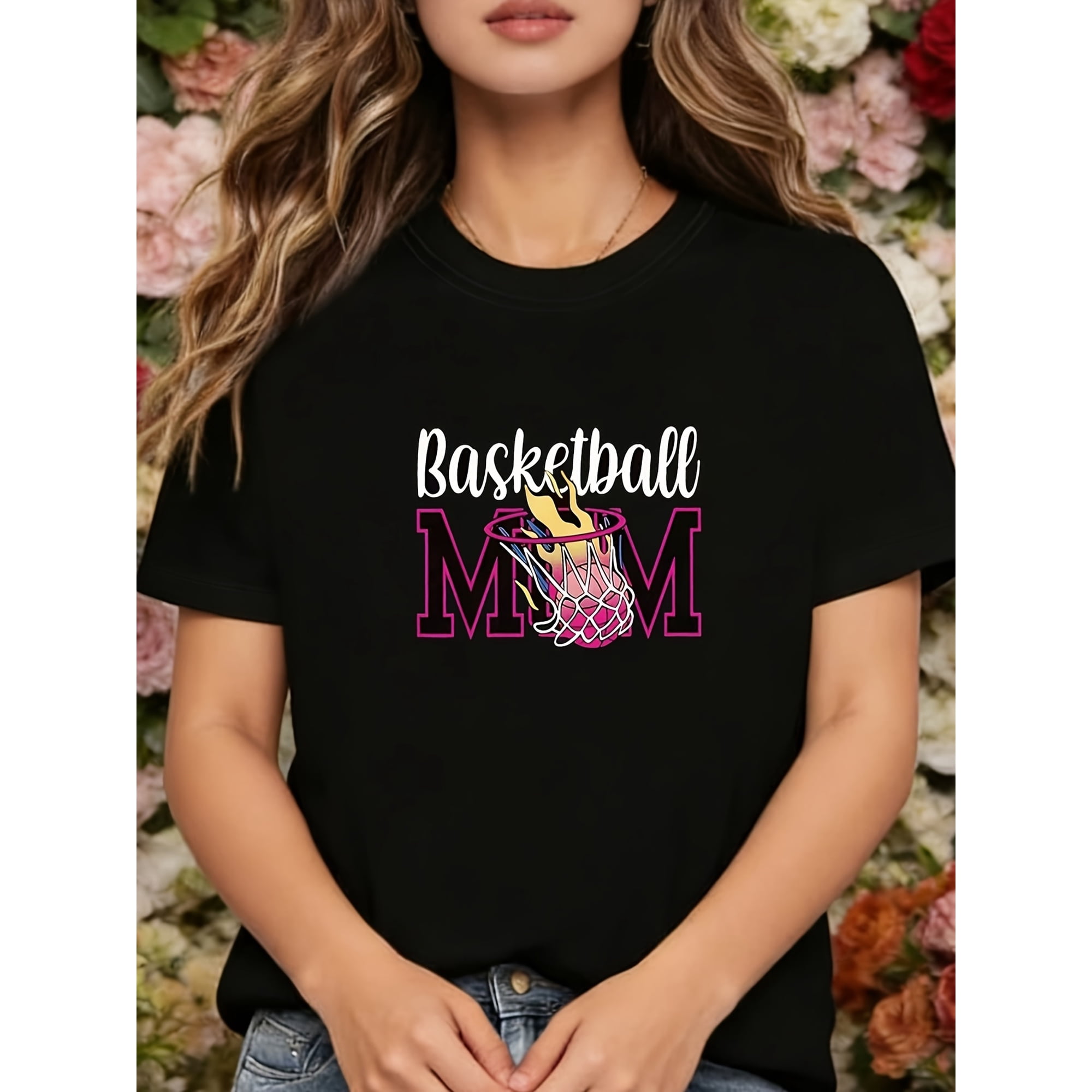 Women's Casual Graphic Basketball Mom Short Sleeve Cotton T-Shirt