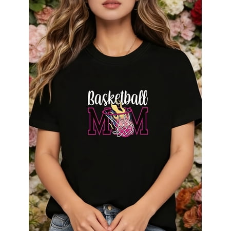 Women's Casual Graphic Basketball Mom Short Sleeve Cotton T-Shirt