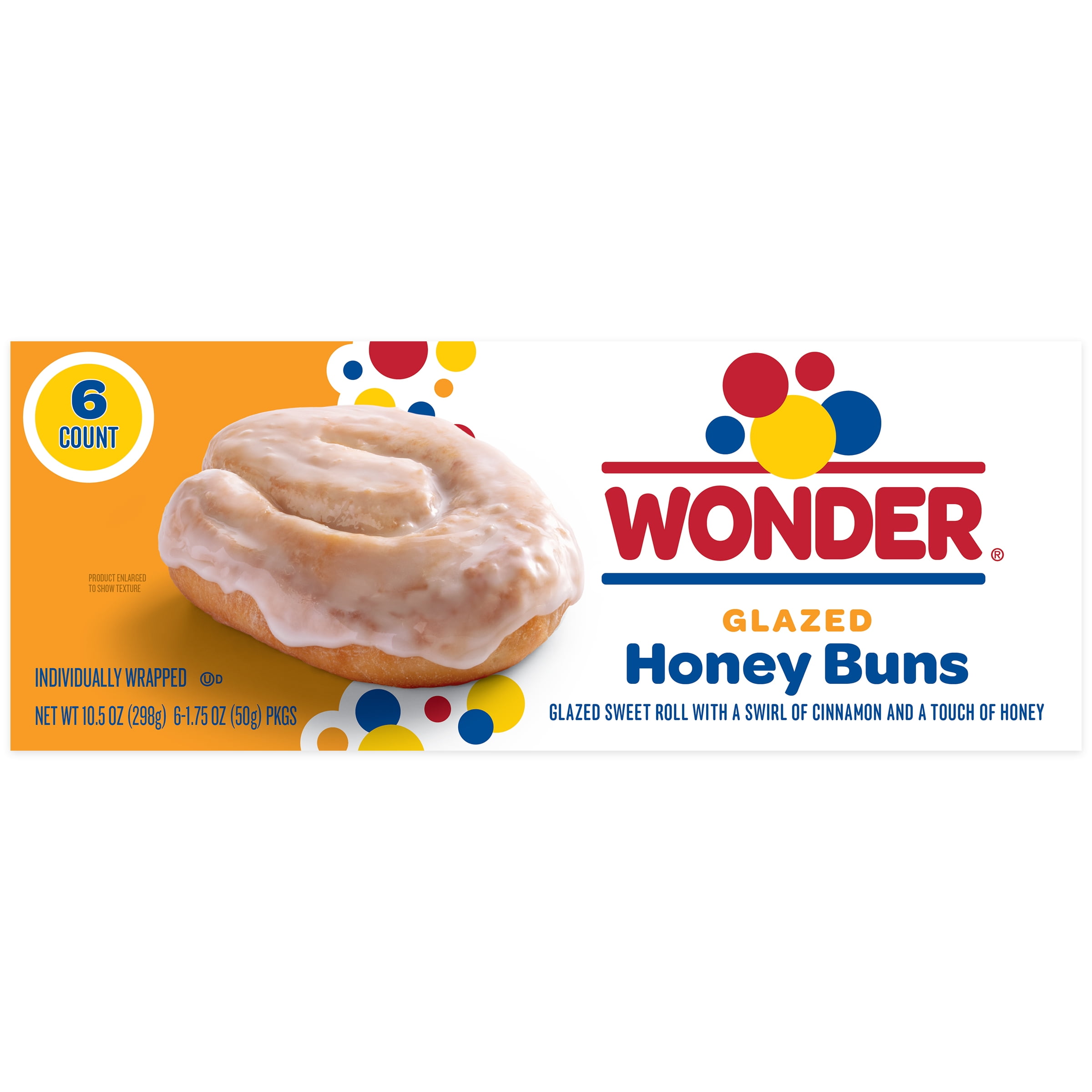 (3 pack) Wonder Glazed Honey Buns, Individually Wrapped Pastry Snacks, 10.5 oz, 6 Count