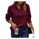 thumbnail image 2 of Suéter de Larga con Cremallera de un Cuarto para Mujer, Informal, Holgado, con Cuello en V y Punto Acanalado. Vino Tinto XL, 2 of 8
