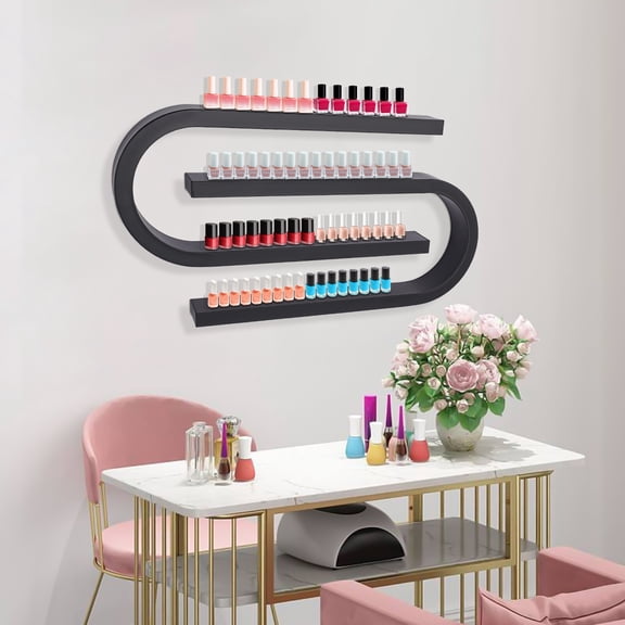 Elegant Wall-Mounted Nail Polish Rack - Sturdy U-Shaped Design, High Load Capacity, Stylish Storage Solution for Home & Salon (Black)