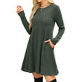 thumbnail image 3 of Long Sleeve Dress for Women Crew Neck Waist Tunic Dress with Pockets Green S, 3 of 6