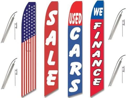Two Full Sleeve Swooper Flags w/ Poles & Spikes SALE Blue with Big White Text... 