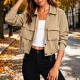 thumbnail image 6 of Warop Womens Cropped Jacket Solid Button Down Long Sleeve Coats Casual Trendy Fall Clothes with Pockets, 6 of 9