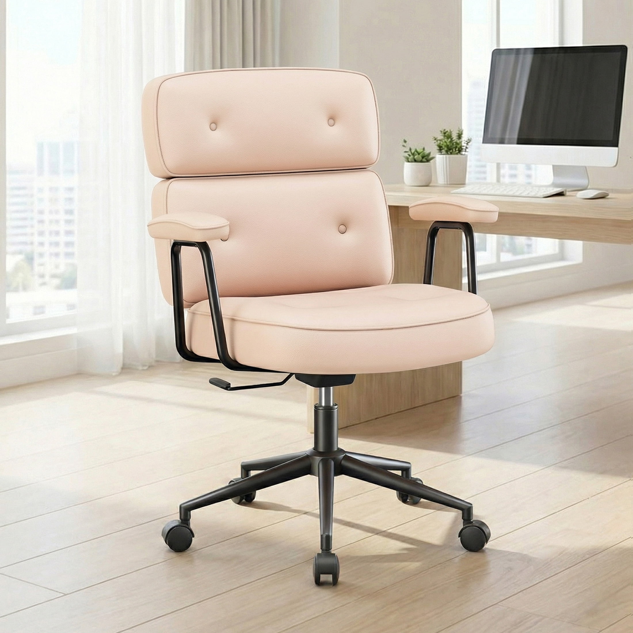 CONCETTA Ergonomic Office Chair, Soft PU Leather Adjustable Task Chair with Lumbar Support and 360° Swivel,Pink