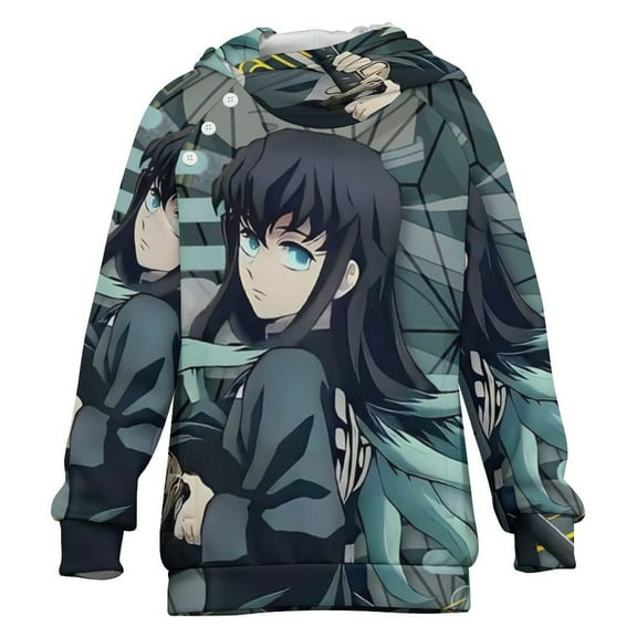 Demon Slayer Tokito Muichiro Kids Hoodie Raglan Sleeve Hooded Snap Sweatshirt Casual Wear Soft Breathable Outerwear Winter Clothes 6-7Y