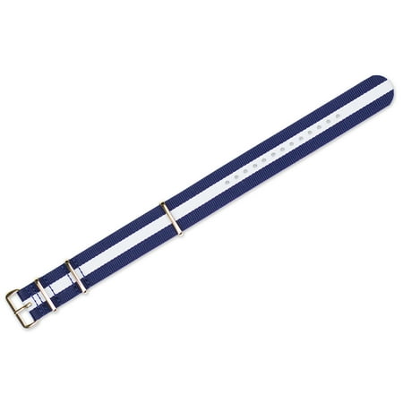 18mm Watch - deBeer Watchbands - 18mm Military MoD Ballistic Nylon Premium Watch Band - Navy with white stripe - Gold Buckle