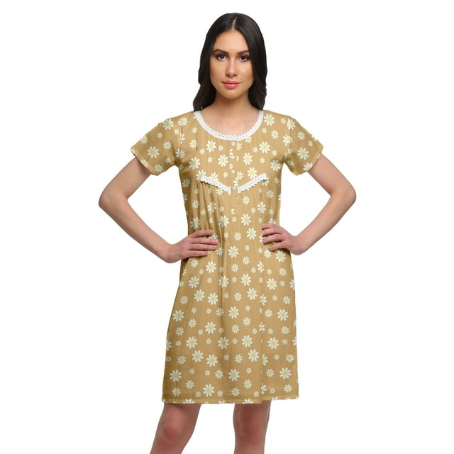 Moomaya Chemise de Nuit d'Allaitement à Col Rond pour Femmes, Imprimée, à Manches Courtes