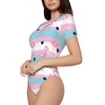 thumbnail image 2 of KLL Women 's Crew Neck Bodysuit Jumpsuits Flamingo1 Print Short onesies Stretch T Shirts, 2 of 7