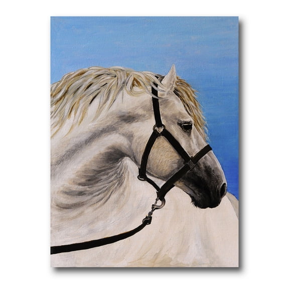 Designart ' Close Up Of White Horse In The Furrow ' Farmhouse Canvas Wall Art Print