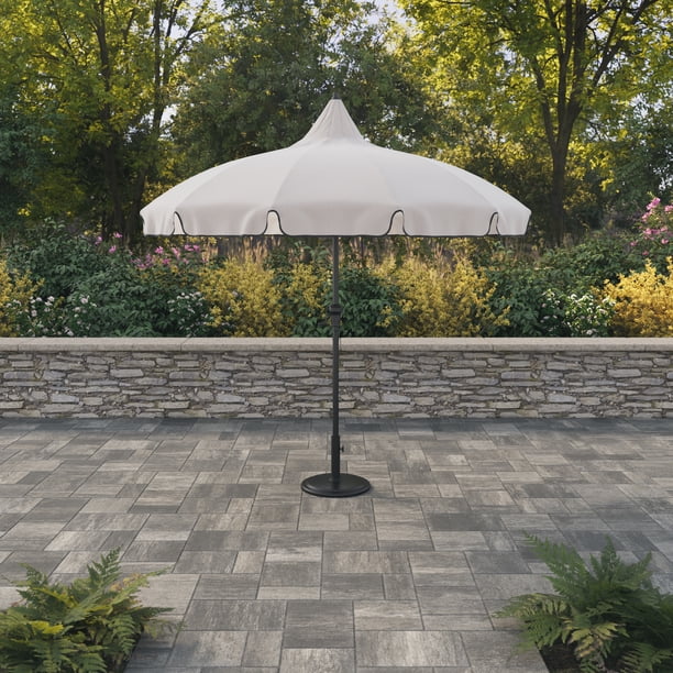 My Texas House 9ft Off-White with Black Trim Round Market Patio