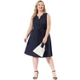 thumbnail image 3 of Women's Plus Size V Neck Sleeveless Drawstring with Pocket Casual Midi Shirt Dress Dark Blue 4X, 3 of 7