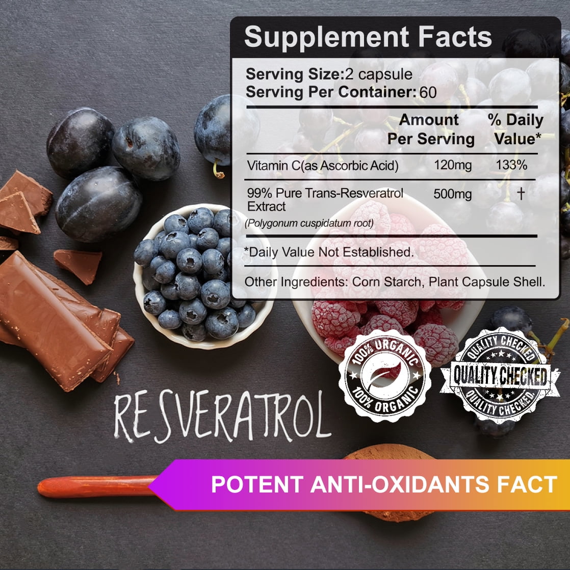 VIVALIFER Resveratrol 500mg, Anti Aging Antioxidant Supplement 120 Capsules