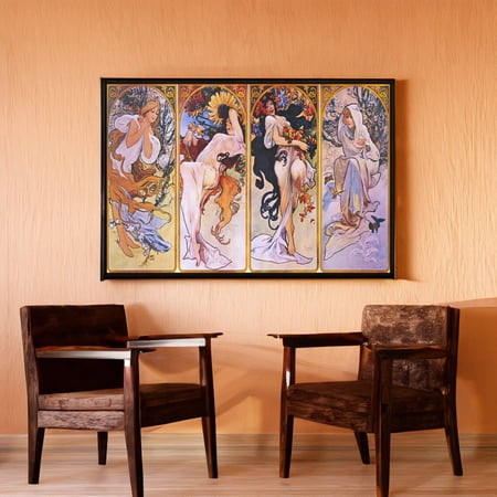 Alphonse Mucha Four Seasons Art Nouveau Poster Vintage Wall Decor, Unframed Poster