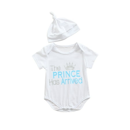 

Fullvigor Baby Boy Short Sleeve Bodysuit Romper with Hat Coming Home Outfit