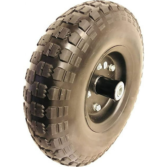 13" Flat Free Hand Truck Tire and Off-Set Wheel Hub with 5/8" Center Shaft Hole (Black)