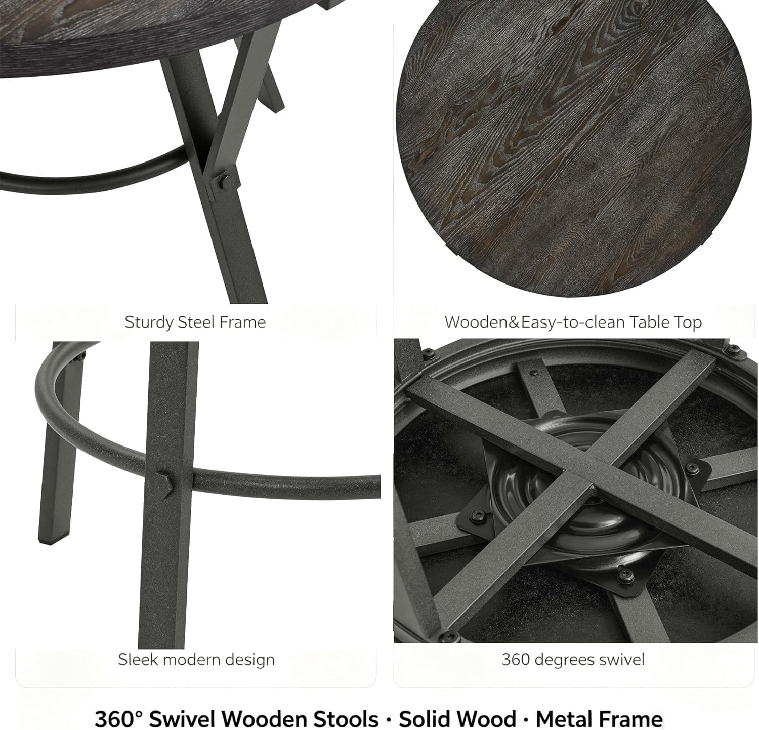 MOONMISS Wooden Round Dining Table with 4 Swivel Wooden Stools, 5 Piece Kitchen Table Set for Small Space Apartment, 34" Metal Frame and Wood Top Pub Table Set, Easy Assembly, Rustic Brown