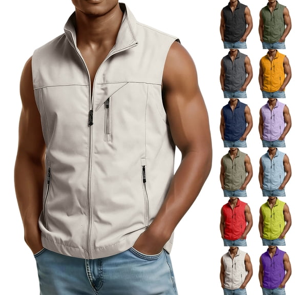 Men's Windproof Lightweight Golf Vest Outerwear with Pockets, Softshell Sleeveless Jacket for Running Hiking Sports, M