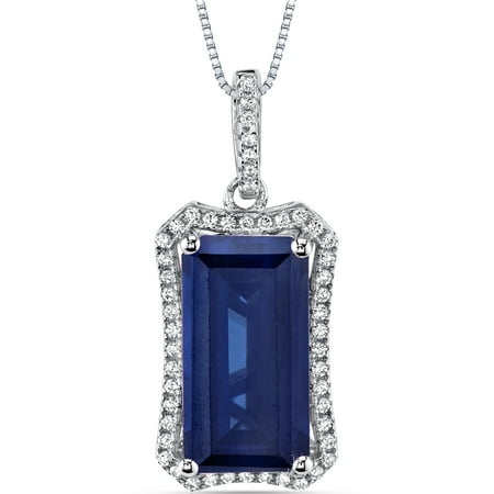 Peora 7.00 Carat T.G.W. Octagon Cut Created Blue Sapphire Rhodium over Sterling Silver Pendant, 18