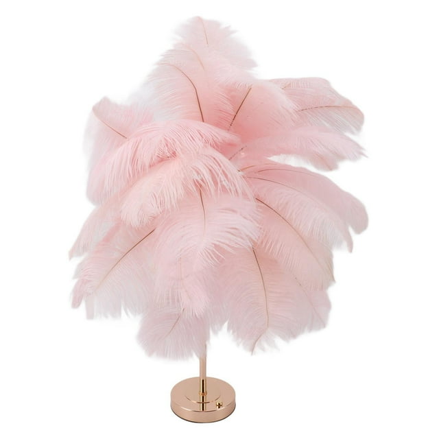 Ostrich Lampe de Table en Plumes, 30 Pcs Plumes 3 Couleurs Gradation Sans Fil Rechargeable par USB Commande Tactile Veilleuse de Bureau, Ampoule de Lampe de Chevet Décorative Moderne Incluse pour Chambre Salon