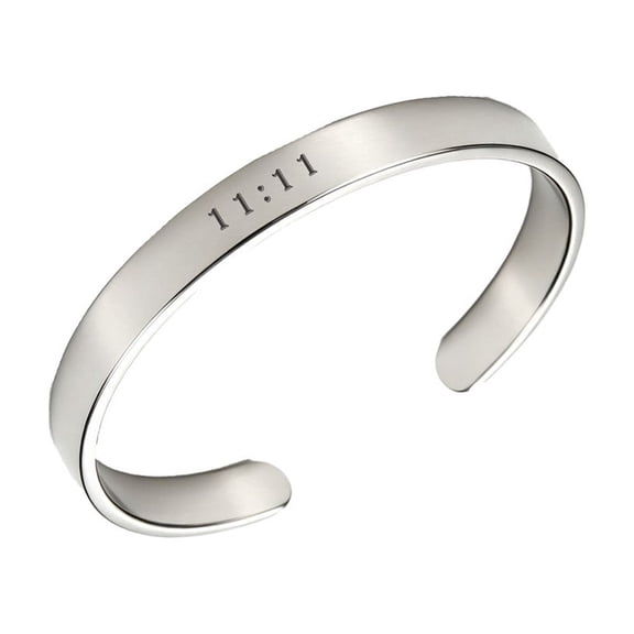 PAURO 11 11 Angel Number Bracelet for Men Women Stainless Steel Open Bangle Cuff Bracelet Couples Unisex Minimalist Simple Lucky Numerology Statement Spiritual Gifts Jewelry Silver Plated Black 8mm