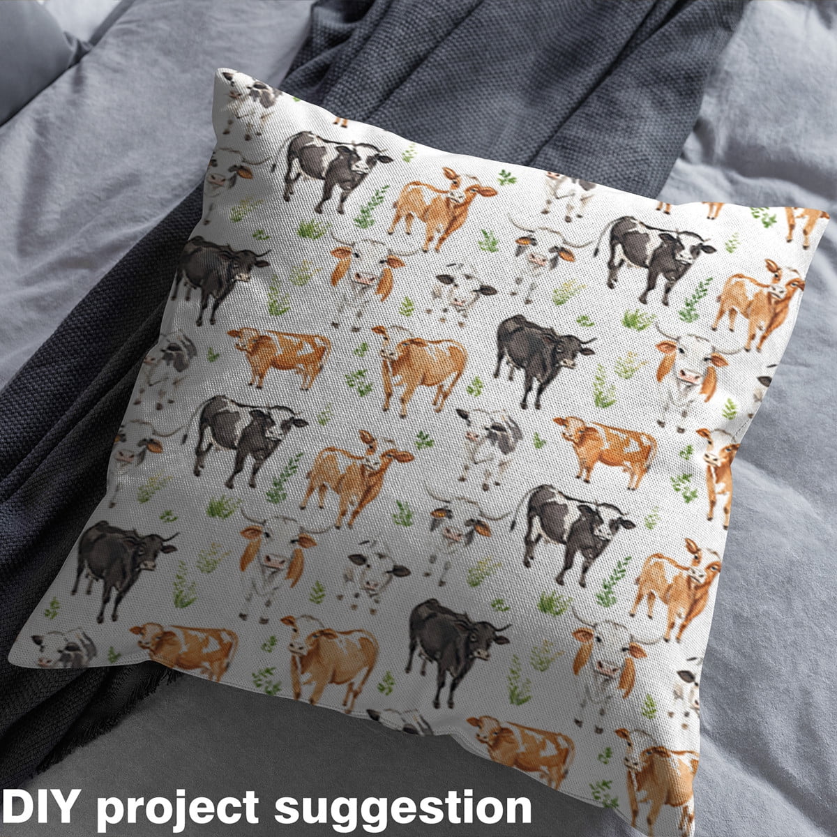 jejeloiu Cute Highland Cow Fabric by the Yard 2 Yards,Country Farmhouse Lodge Room Decor Fabric by the Yard,White Brown Black Fabric for Sewing For Child,Breathable Bedroom Decorative