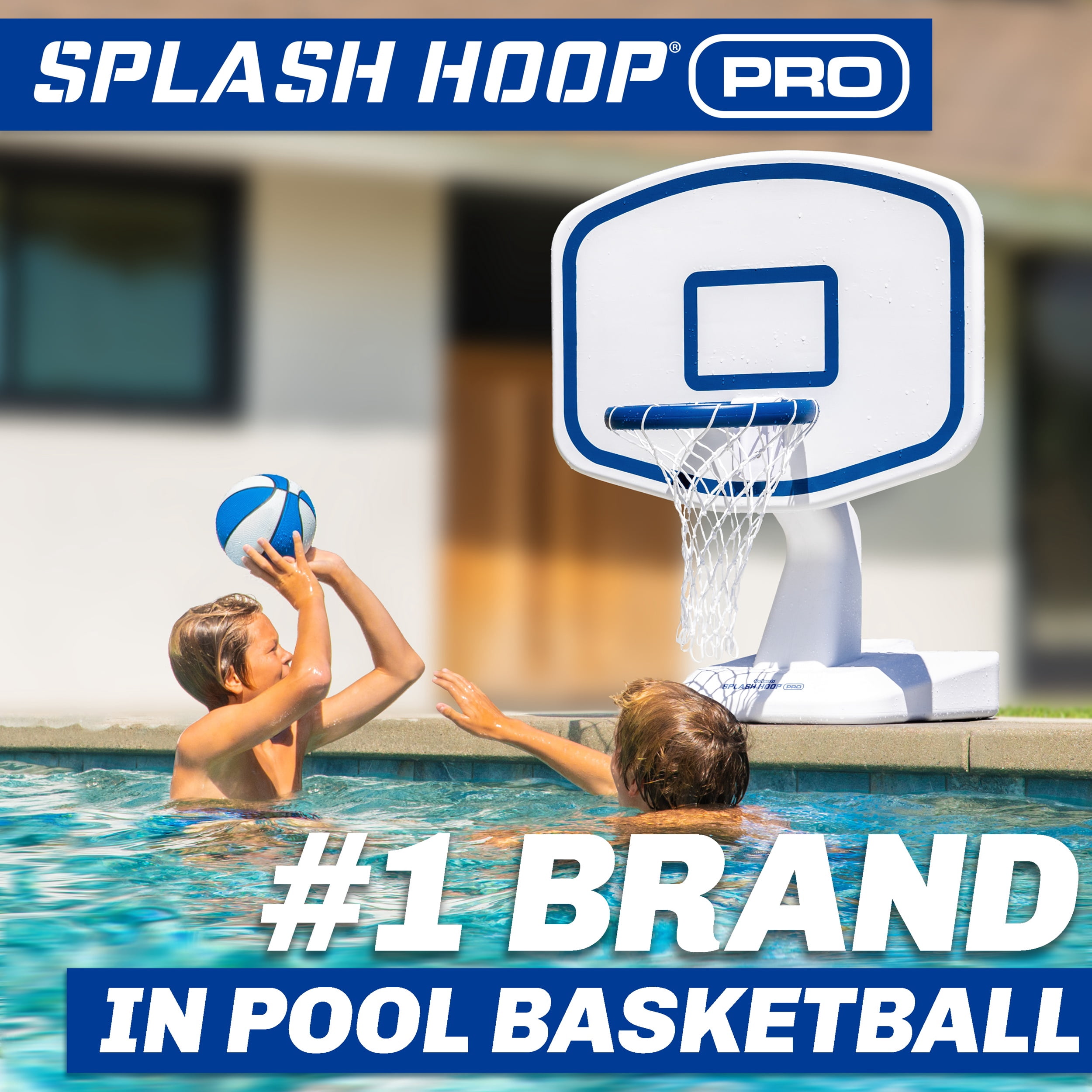 GoSports Splash Hoop PRO Swimming Pool Basketball Game - Includes Poolside Water Basketball Hoop, 2 Balls and Pump - White
