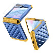 Dteck for Samsung Galaxy Z Flip 5 Case with Silicone Hinge Protection, Heavy Duty Drop-Proof Rugged Case with Back Screen Protector for Samsung Galaxy Z Flip5 5G,Blue