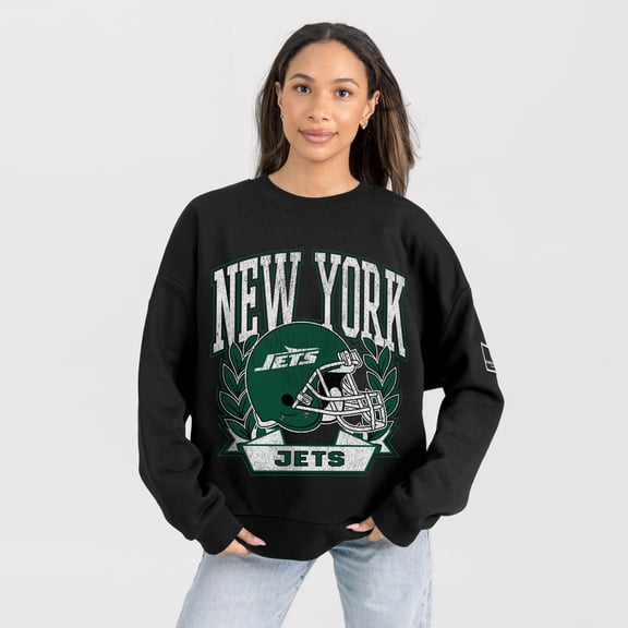 Women's Gameday Couture Black New York Jets Oversized Victory Lane Black Label Premium Fleece Sweatshirt