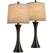 Oneach 24.5” Table Lamps Set of 2 Modern Bedside Lamp for Living Room Linen Drum Shade Accent Lamp Light for Bedroom Office Study Brown