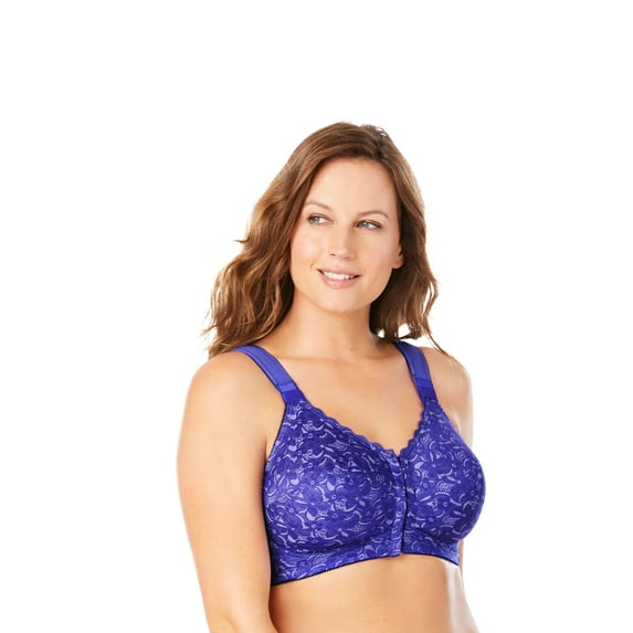Comfort Choice Women's Plus Size Lace Wireless Posture Bra Front-Close, Wide Adjustable Straps