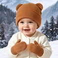 thumbnail image 2 of Lispipm Baby 2 Piece Bear Ear Beenie Hat and Mittens Stretchy Warm Winter Accessory Infant Toddler Kids Indoor Outdoor Knit Set Red 6-36 Months, 2 of 6